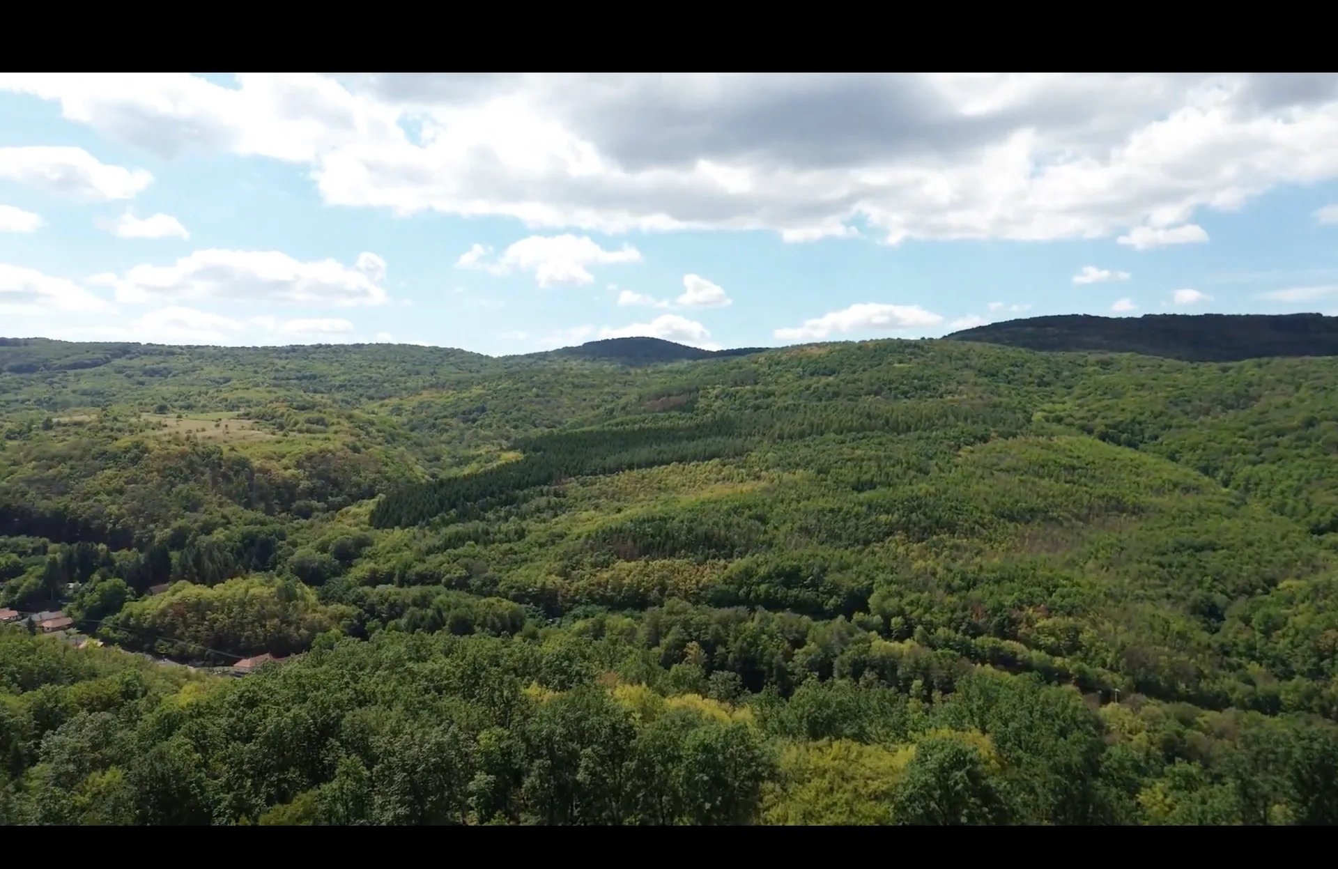 A Mátra erdővel borított hegyvonulatainak panorámája